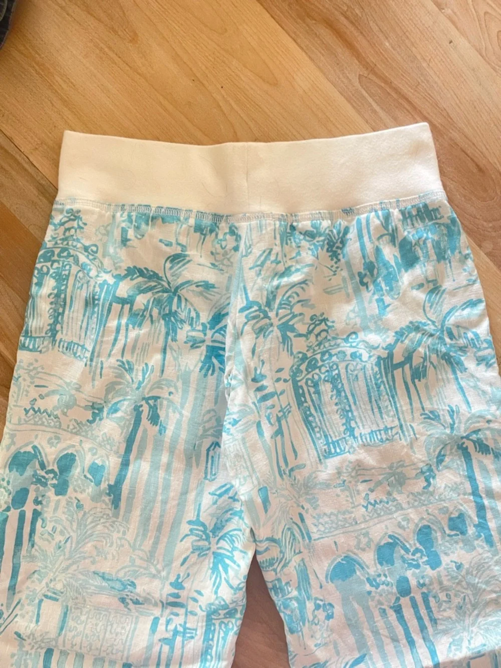 Lilly Pulitzer Beach Pants Small 33” Inseam Blue White palm Print Linen Sz Small - Picture 4 of 14